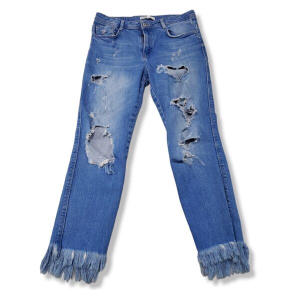 Zara Denim - Zara Jeans Size 6 Trafaluc Denim Makers Jeans Distressed Destroyed Frayed Hem